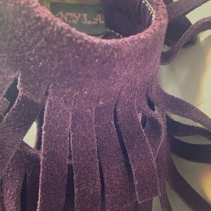 NYLA purple suede fringe heels